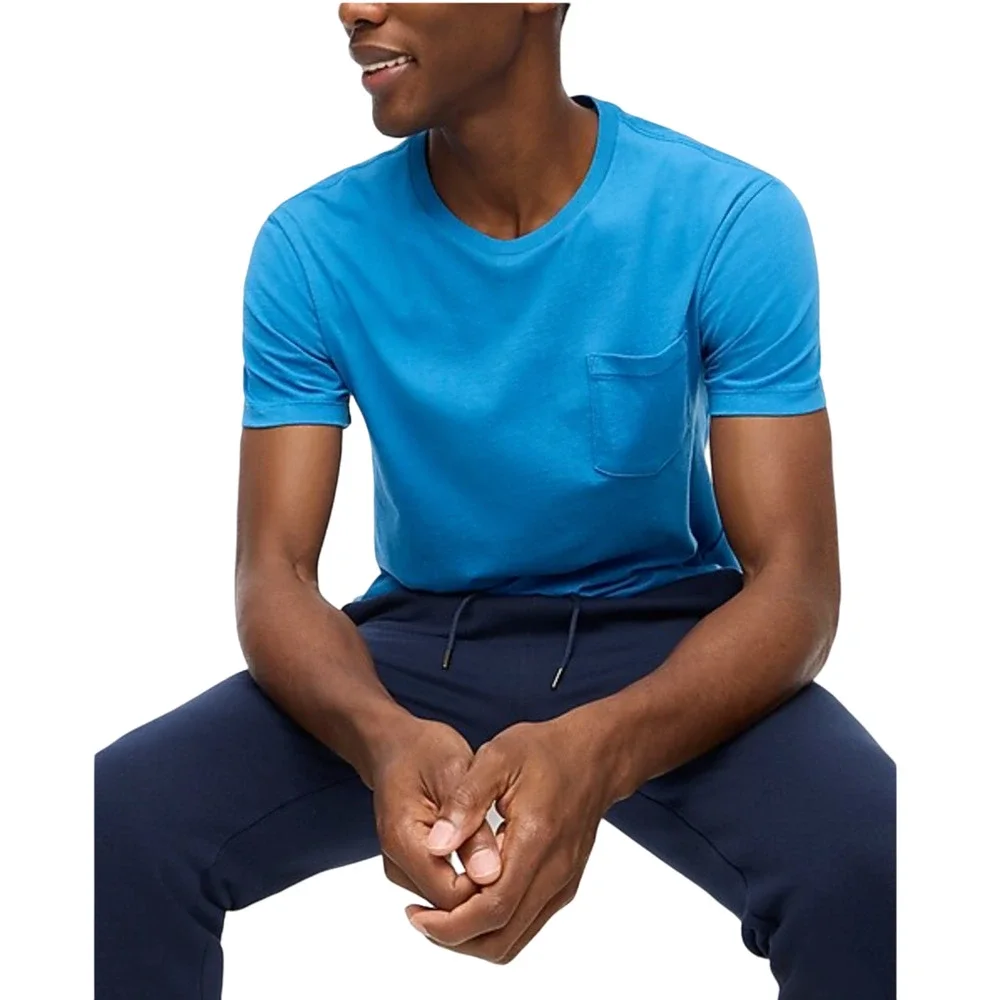 NWT J. Crew Men's Mediterranean Blue Cotton Washed Jersey Pocket Tee